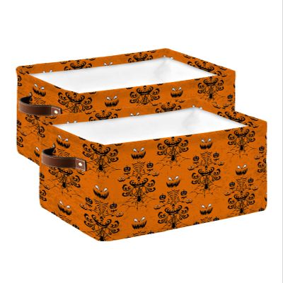 2 Pack Large Storage Baskets Bins Halloween Collapsible Storage Box Laundry Organizer for Closet Shelf Nursery Kids Bedroom Black Spi-der Ghost Pumpkin Orange