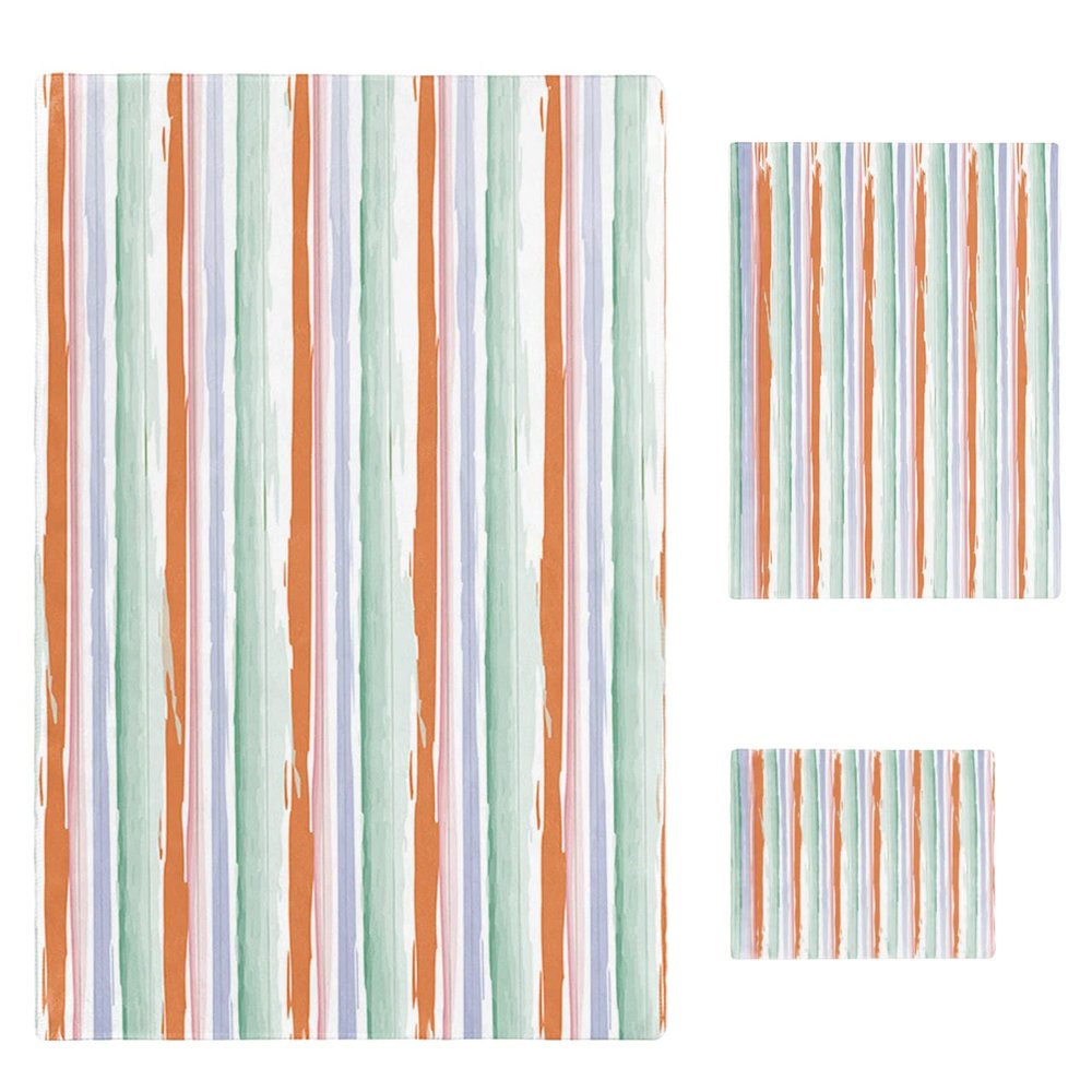 Abstract Orange Bath Towels for Bathroom Set - Luxury Microfiber Towels Gifts for Women,Quick Dry Beach Kitchen Hand Hair Face Towel and Dish Washcloth,Geometric Striped Ombre Green Gym Towels+Set