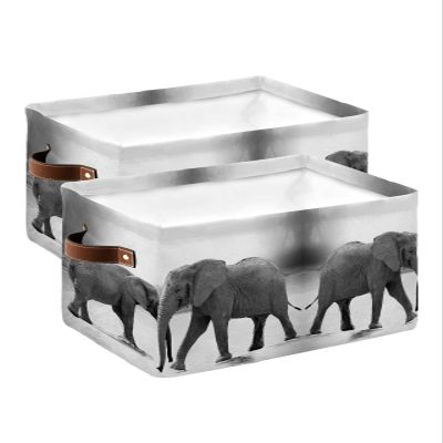 2 Pack Large Storage Baskets Bins Farmhouse Elephant Collapsible Storage Box Laundry Organizer for Closet Shelf Nursery Kids Bedroom Grey Ombre Wild Animals