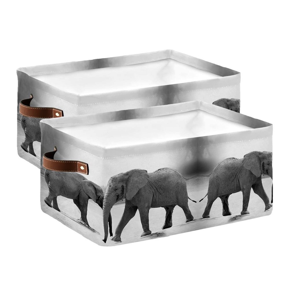 2 Pack Large Storage Baskets Bins Farmhouse Elephant Collapsible Storage Box Laundry Organizer for Closet Shelf Nursery Kids Bedroom Grey Ombre Wild Animals