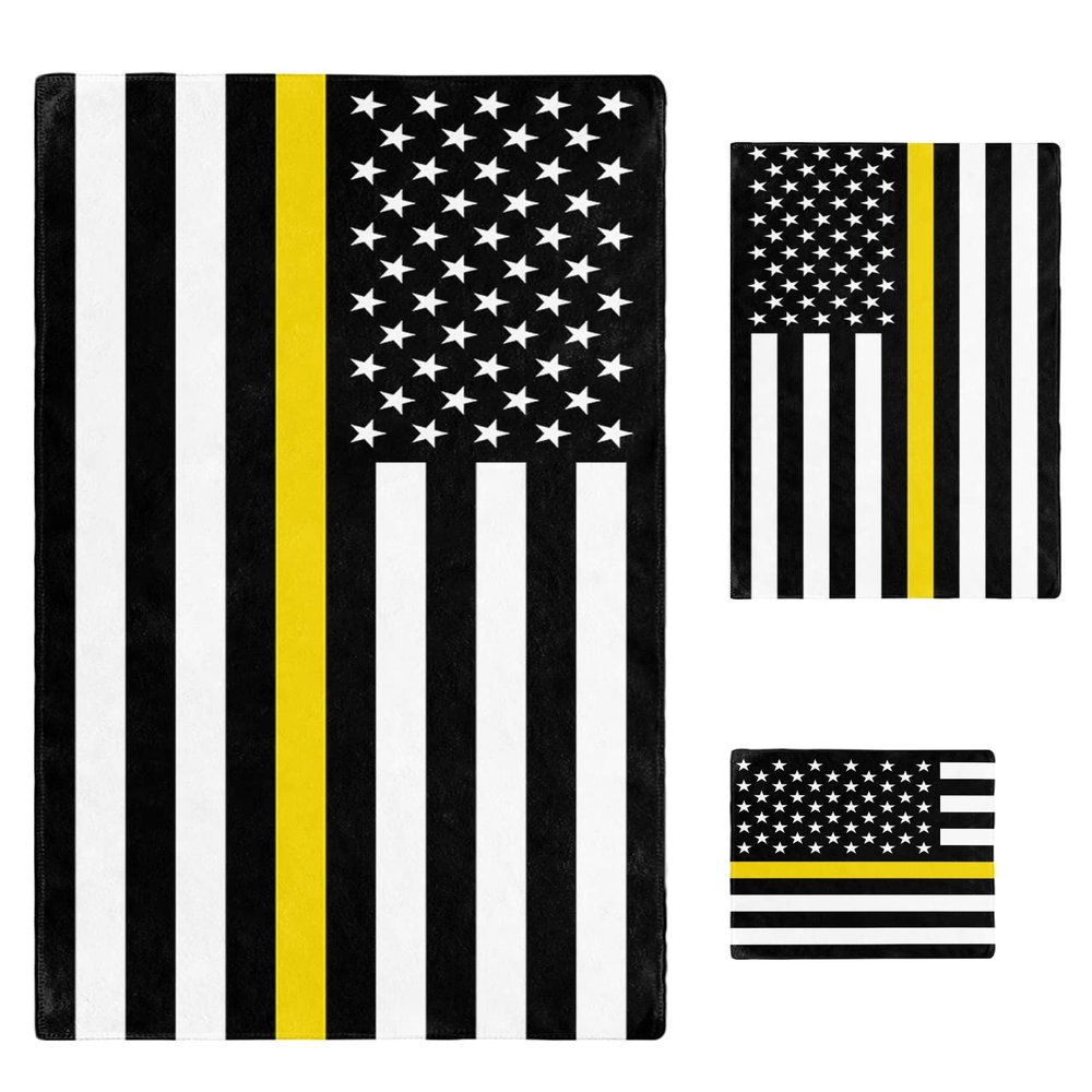 America Yellow Black Flag Bath Towels for Bathroom Set - Luxury Microfiber Towels Gifts for Women,Dry Beach Kitchen Hand Hair Face Towel Washcloth,Country White Stars Security Fuards Tow Truck Drivers