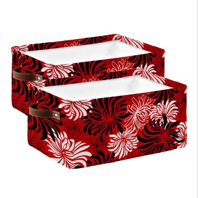 2 Pack Large Storage Baskets Bins Red Black White Spring Floral Collapsible Storage Box Laundry Organizer for Closet Shelf Nursery Kids Bedroom Modern Abstract Aesthetics