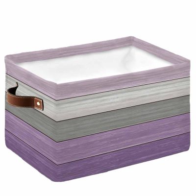 1 Pack Large Storage Baskets Bins Purple Grey Ombre Collapsible Storage Box Laundry Organizer for Closet Shelf Nursery Kids Bedroom Farmhouse Wooden Striped Abstract Aesthetics