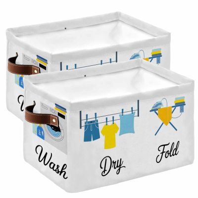 2 Pack Large Storage Baskets Bins Wash Dry Fold Repeat Collapsible Storage Box Laundry Organizer for Closet Shelf Nursery Kids Bedroom Laundry Room Daily Activities