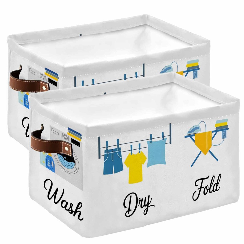 2 Pack Large Storage Baskets Bins Wash Dry Fold Repeat Collapsible Storage Box Laundry Organizer for Closet Shelf Nursery Kids Bedroom Laundry Room Daily Activities