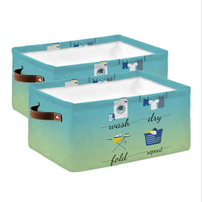 2 Pack Large Storage Baskets Bins Teal Green Ombre Laundry Collapsible Storage Box Laundry Organizer for Closet Shelf Nursery Kids Bedroom Laundry Room Wash Dry Fold Repeat