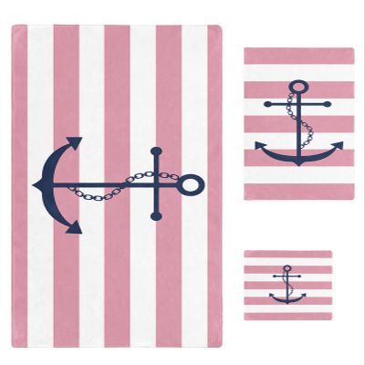 Abstract Pink Geometric Stripe Vintage Beach Ocean Anchor Bath Towels for Bathroom Set - Luxury Microfiber Towels Gifts for Women,Quick Dry Beach Kitchen Hand Hair Face Towel Washcloth,Gym Towels+Set