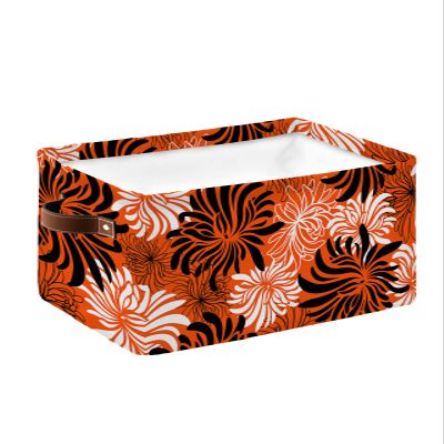 1 Pack Large Storage Baskets Bins Orange Black White Spring Floral Collapsible Storage Box Laundry Organizer for Closet Shelf Nursery Kids Bedroom Modern Abstract Aesthetics