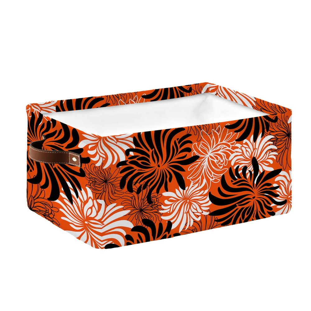 1 Pack Large Storage Baskets Bins Orange Black White Spring Floral Collapsible Storage Box Laundry Organizer for Closet Shelf Nursery Kids Bedroom Modern Abstract Aesthetics