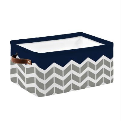 1 Pack Large Storage Baskets Bins Navy Blue Geometric Collapsible Storage Box Laundry Organizer for Closet Shelf Nursery Kids Bedroom White Chevron Modern Abstract Art Aesthetics