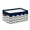 1 Pack Large Storage Baskets Bins Navy Blue Geometric Collapsible Storage Box Laundry Organizer for Closet Shelf Nursery Kids Bedroom White Chevron Modern Abstract Art Aesthetics view 1