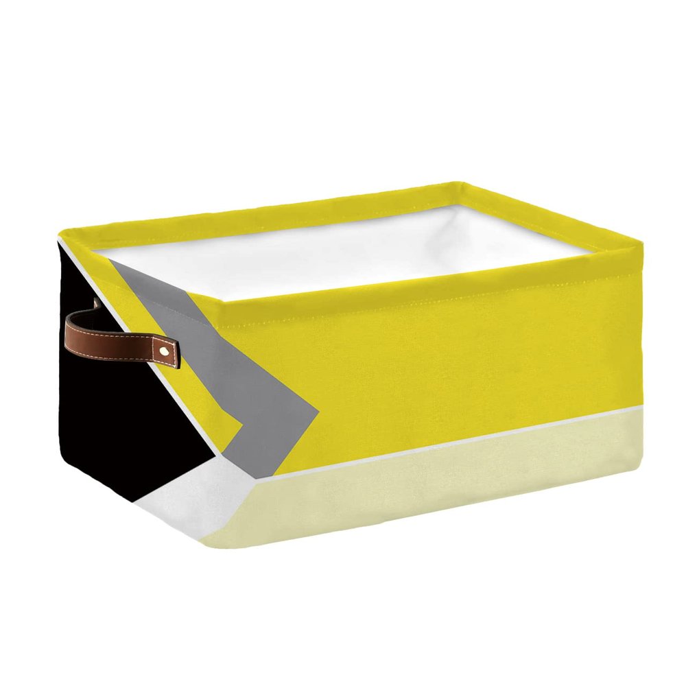 1 Pack Large Storage Baskets Bins Yellow Geometric Collapsible Storage Box Laundry Organizer for Closet Shelf Nursery Kids Bedroom Black White Gray Modern Abstract Art Aesthetics