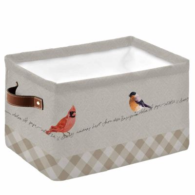 1 Pack Large Storage Baskets Bins Farmhouse Birds Collapsible Storage Box Laundry Organizer for Closet Shelf Nursery Kids Bedroom Watercolor Gray Plaid Farm Animals