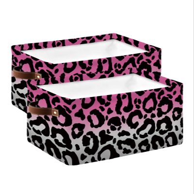 2 Pack Large Storage Baskets Bins Pink Gray Ombre Leopard Collapsible Storage Box Laundry Organizer for Closet Shelf Nursery Kids Bedroom Modern Cheetah Abstract Art Aesthetics