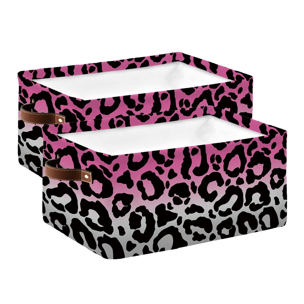 2 Pack Large Storage Baskets Bins Pink Gray Ombre Leopard Collapsible Storage Box Laundry Organizer for Closet Shelf Nursery Kids Bedroom Modern Cheetah Abstract Art Aesthetics