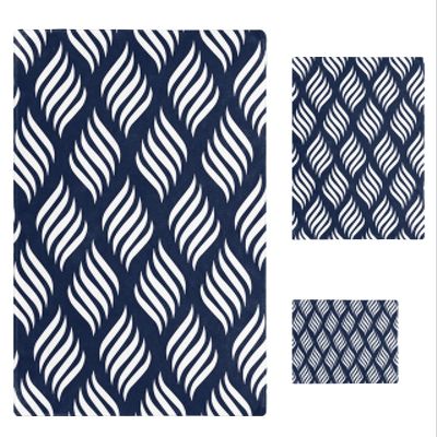 Abstract Navy Blue Bath Towels for Bathroom Set - Luxury Microfiber Towels Gifts for Women,Quick Dry Beach Kitchen Hand Hair Face Towel Dish Washcloth,Modern Minimalistic Geometric Stripes Towels+Set
