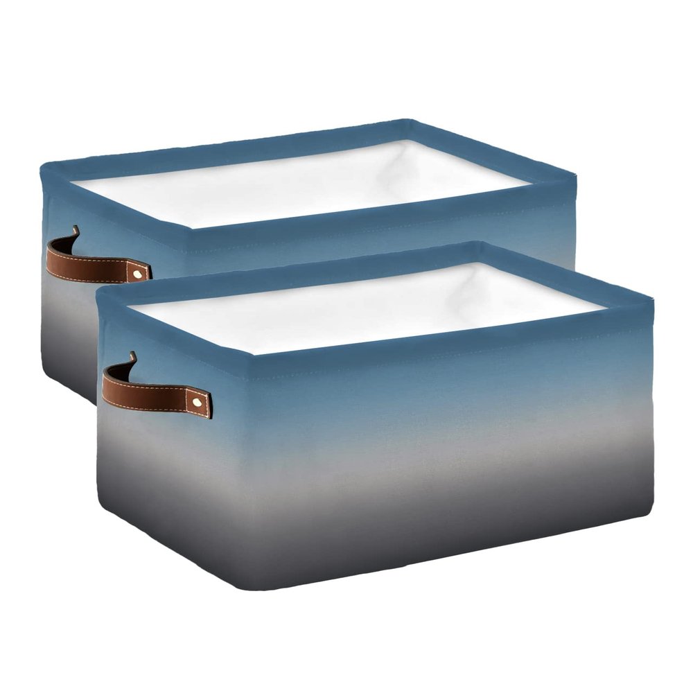 2 Pack Large Storage Baskets Bins Grey Ombre Collapsible Storage Box Laundry Organizer for Closet Shelf Nursery Kids Bedroom Navy Blue Gray Gradient Modern Abstract Art
