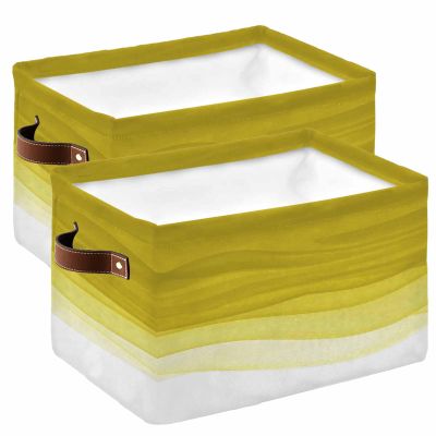 2 Pack Large Storage Baskets Bins Yellow Ombre Collapsible Storage Box Laundry Organizer for Closet Shelf Nursery Kids Bedroom Watercolor White Modern Abstract Art Aesthetics