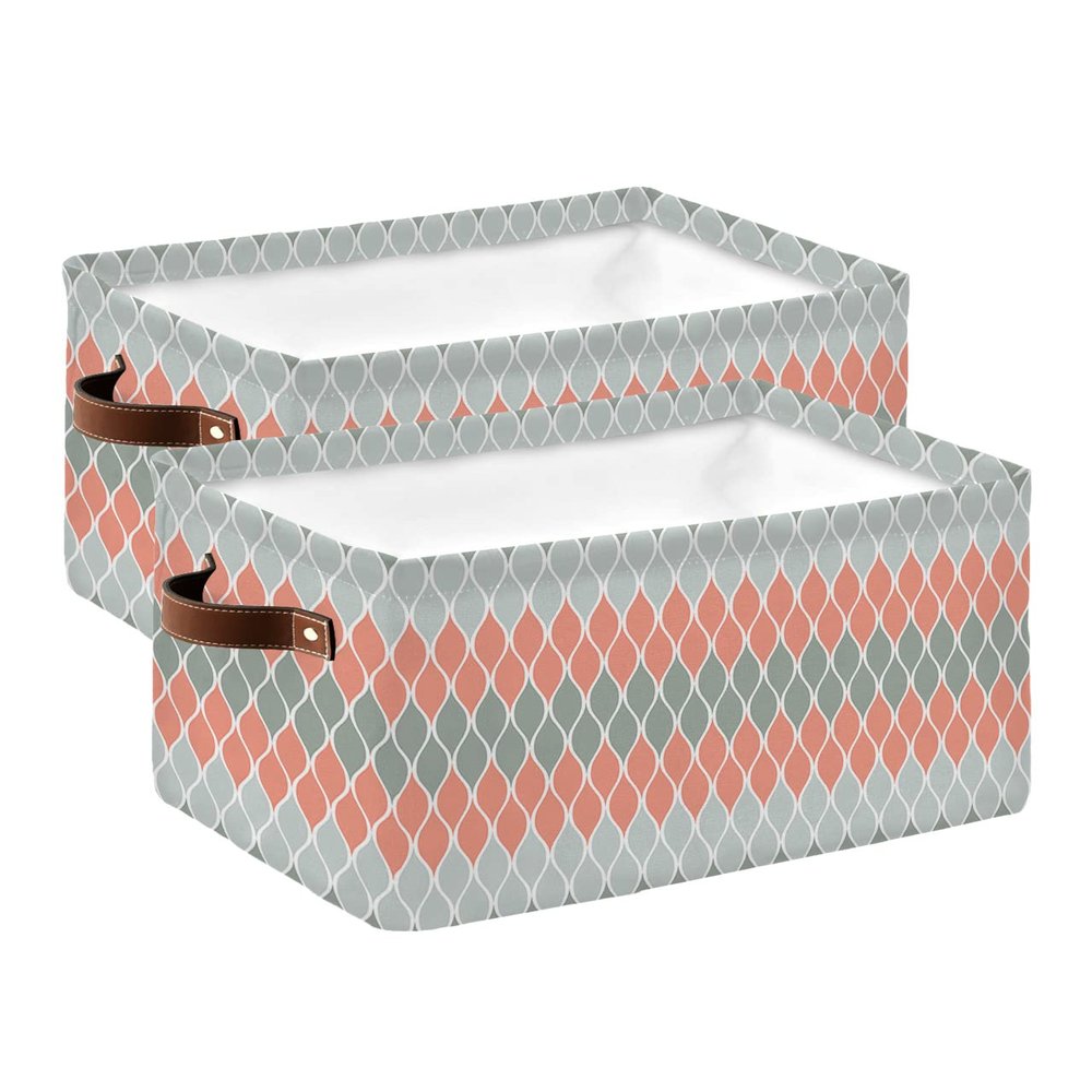 2 Pack Large Storage Baskets Bins Pink Gray Geometric Collapsible Storage Box Laundry Organizer for Closet Shelf Nursery Kids Bedroom Middle Century Abstract Art Aesthetics