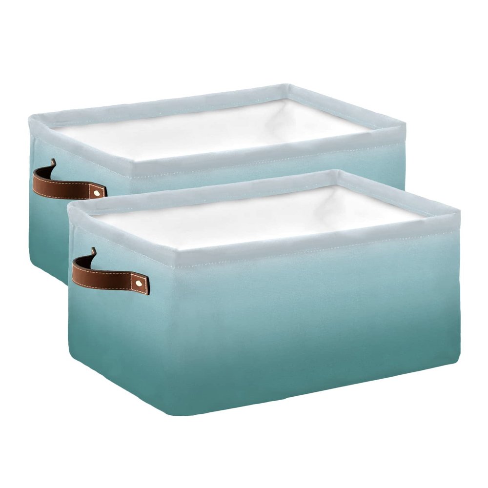 2 Pack Large Storage Baskets Bins Turquoise Ombre Collapsible Storage Box Laundry Organizer for Closet Shelf Nursery Kids Bedroom Teal White Gradient Modern Abstract Art