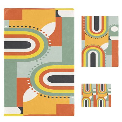 Abstract Orange Bath Towels for Bathroom Set - Luxury Microfiber Towels Gifts for Women,Quick Dry Beach Kitchen Hand Hair Face Towel and Dish Washcloth,Modern Geometric Middle Century CasualTowels+Set