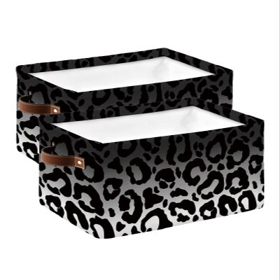 2 Pack Large Storage Baskets Bins Black Ombre Leopard Collapsible Storage Box Laundry Organizer for Closet Shelf Nursery Kids Bedroom Modern Cheetah Abstract Art Aesthetics