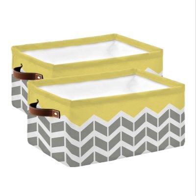 2 Pack Large Storage Baskets Bins Yellow Geometric Collapsible Storage Box Laundry Organizer for Closet Shelf Nursery Kids Bedroom White Chevron Modern Abstract Art Aesthetics