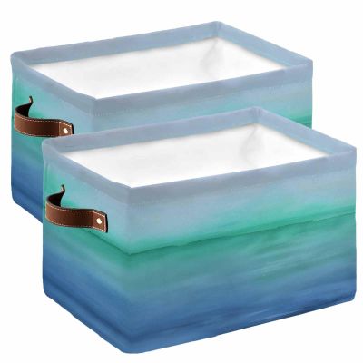 2 Pack Large Storage Baskets Bins Teal Blue Ombre Collapsible Storage Box Laundry Organizer for Closet Shelf Nursery Kids Bedroom Watercolor Modern Abstract Art Aesthetics
