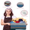 1 Pack Large Storage Baskets Bins Navy Blue Grey Ombre Collapsible Storage Box Laundry Organizer for Closet Shelf Nursery Kids Bedroom Farmhouse Wooden Striped Abstract Aesthetics view 4
