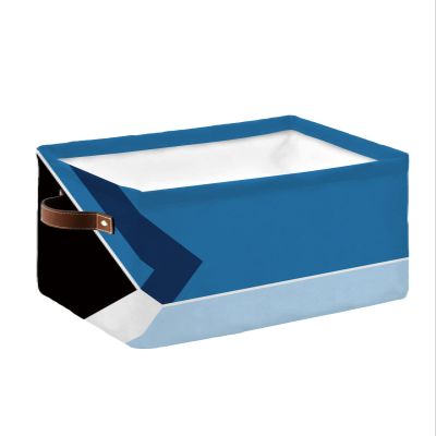 1 Pack Large Storage Baskets Bins Navy Blue Geometric Collapsible Storage Box Laundry Organizer for Closet Shelf Nursery Kids Bedroom Black White Modern Abstract Art Aesthetics