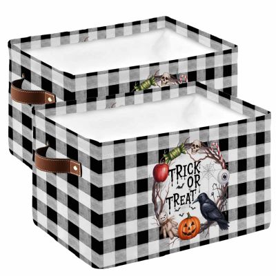 2 Pack Large Storage Baskets Bins Halloween Collapsible Storage Box Laundry Organizer for Closet Shelf Nursery Kids Bedroom Trick or Treat Pumpkin Black White Plaid