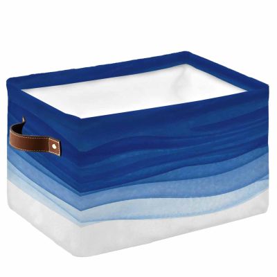 1 Pack Large Storage Baskets Bins Blue Ombre Collapsible Storage Box Laundry Organizer for Closet Shelf Nursery Kids Bedroom Watercolor White Modern Abstract Art Aesthetics