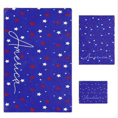 Country Star American Bath Towels for Bathroom Set - Luxury Microfiber Towels Gifts for Women,Quick Dry Beach Kitchen Hand Hair Face Towel and Dish Washcloth,Country Rustic Blue Stars RedTowels+Set
