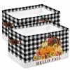 2 Pack Large Storage Baskets Bins Thanksgiving Pumpkin Turkey Collapsible Storage Box Laundry Organizer for Closet Shelf Nursery Kids Bedroom Hello Fall Sunflower Black Plaid view 1