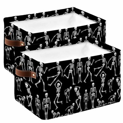 2 Pack Large Storage Baskets Bins Halloween Skull Collapsible Storage Box Laundry Organizer for Closet Shelf Nursery Kids Bedroom Black and White Skeleton Sport