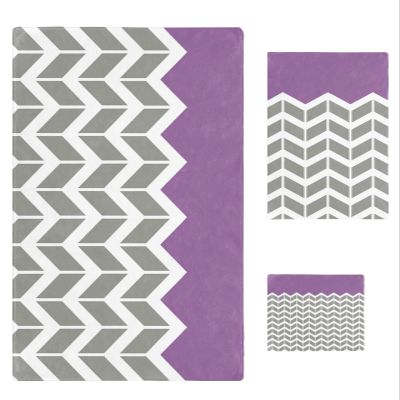 Stripr Bath Towels for Bathroom Set - Luxury Microfiber Towels Gifts for Women,Quick Dry Beach Kitchen Hand Hair Face Towel Dish Washcloth,Abstract Purple Herringbone Chevron Retro Towels+Set