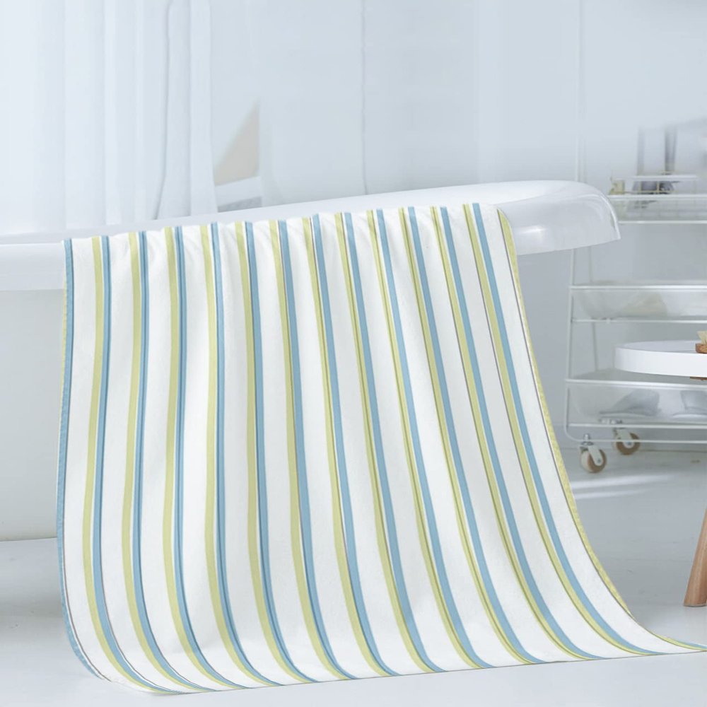 Abstract Stripes Bath Towels for Bathroom Set - Luxury Microfiber Towels Gifts for Women,Quick Dry Beach Kitchen Hand Hair Face Towel and Dish Washcloth,Blue White Modern Geometric Art Gym Towels+Set