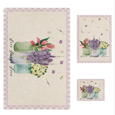 Rustic Country Flower Bath Towels for Bathroom Set - Luxury Microfiber Towels Gifts for Women,Quick Dry Beach Kitchen Hand Hair Face Towel Dish Washcloth,Spring Summer Floral Plaid Purple Towels+Set