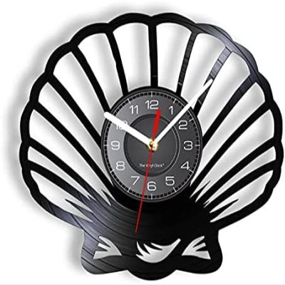 30cm Wall Clock Vintage Sea Shell Laser Cut Vinyl Record Wall Clock Navigation Home Decoration Coastal Vinyl Record Artwork Beach House Decorative Clocks