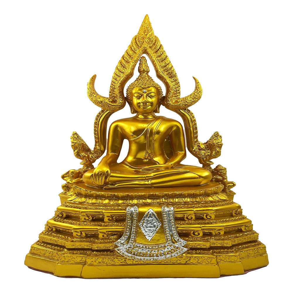 BUDDHO Chinnaraj Buddha Statue 12" H. Gold Thai Buddha Statue for Home Decor Buddha Sculpture Small Gift Office Gift Office Decor Figurines Meditation Decor Outdoor Statue