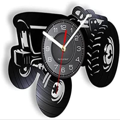 30cm Wall Clock Vintage Tractor Vinyl Album Reuse Record Clock Transport Wall Art Harvester Home Decoration Vinyl Disc Craft Clock