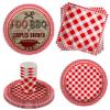 I Do BBQ Couples Shower Red Gingham Party Supplies - 64 Piece Bachelor Bacherlorette Bar-B-Q Tableware Set Includes Large 9" Dinner Plates and 8" Dessert Paper Plates Napkins Cups - Kit for 16 view 1