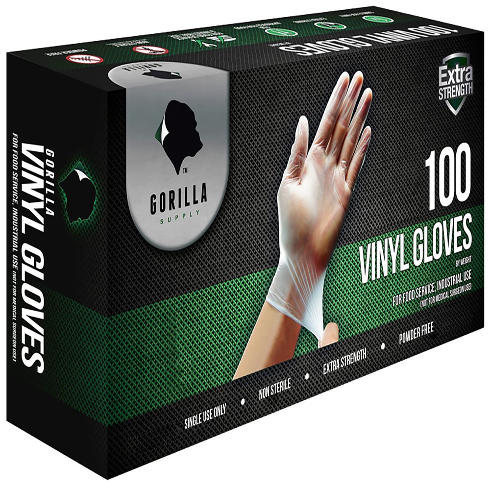 GORILLA SUPPLY Disposable Heavy Duty Vinyl Gloves Latex Free Powder Free, BPA Free Food Safe Grade Disposable Glove, X-Large XL, 300 Count