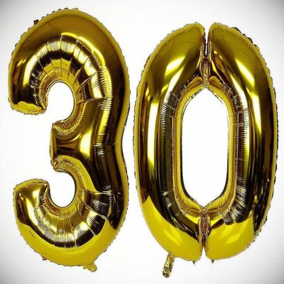 16" 30 Gold Number Balloons 30th Birthday Party Anniversary Foil Balloon Decor Hanging Balloon Bright Color for Wedding Decoration Banner Air Balloon