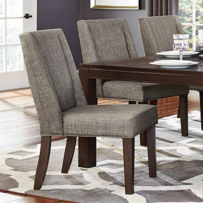 Contemporary Gray Fabric Upholstered Side Chair 2pc Set Dark Brown Finish Wooden Dining Furniture