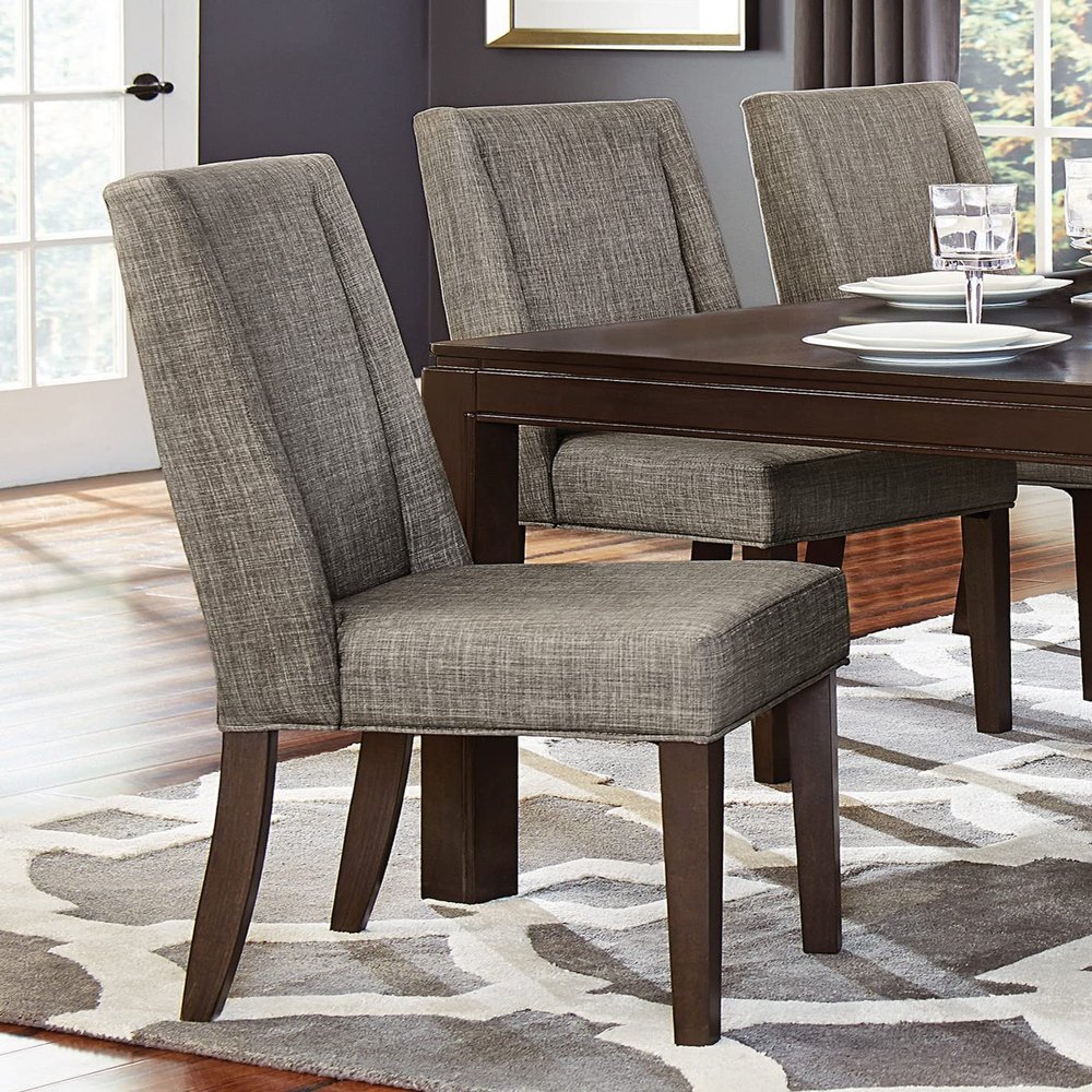 Contemporary Gray Fabric Upholstered Side Chair 2pc Set Dark Brown Finish Wooden Dining Furniture