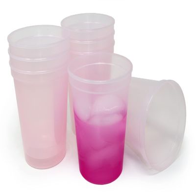 Rolling Sands 16 oz. Reusable Plastic Stadium Cups, 8 Pack, Made in USA, BPA-Free Dishwasher Safe Color Changing Tumblers, Frost To Magenta