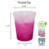 Rolling Sands 16 oz. Reusable Plastic Stadium Cups, 8 Pack, Made in USA, BPA-Free Dishwasher Safe Color Changing Tumblers, Frost To Magenta view 2