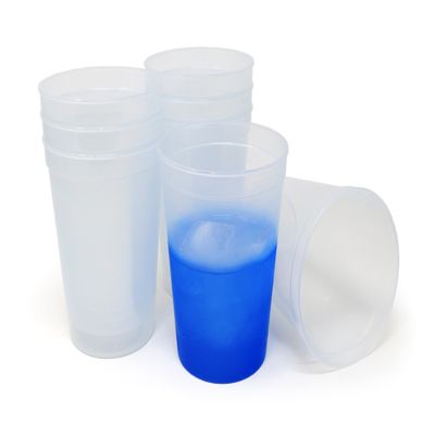 Rolling Sands 16 oz. Reusable Plastic Stadium Cups, 8 Pack, Made in USA, BPA-Free Dishwasher Safe Color Changing Tumblers, Frost To Blue