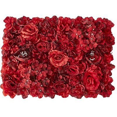 AestheTech Wedding Dcor Red Mixed Flower Mats  24" x 17" x 2" Decorative Flower Panel for Party/Event Decorations, Indoor/Outdoor Decoration Foliage Panels, Backdrop Wall Display